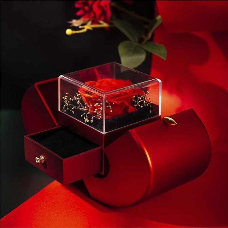 Fashion Jewelry Box Red Apple Christmas Gift Necklace Eternal Rose For Girl Mother’s Day Valentine’s Day Gifts With Artificial Flower Rose Flower Jewelry Box