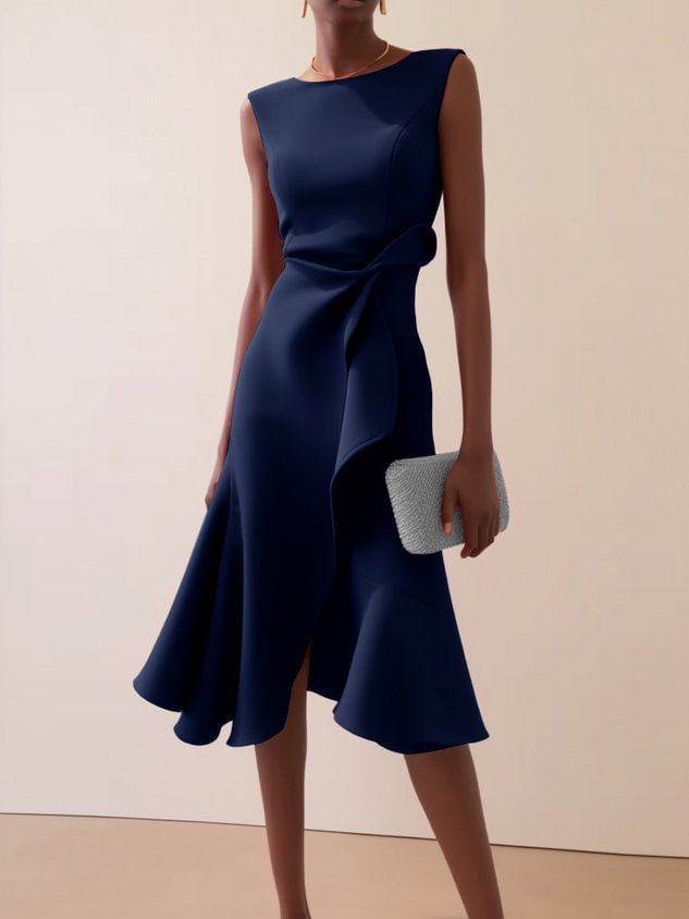 Women’s Bow-knot Sleeveless Dress Summer Round Neck Red Temperament