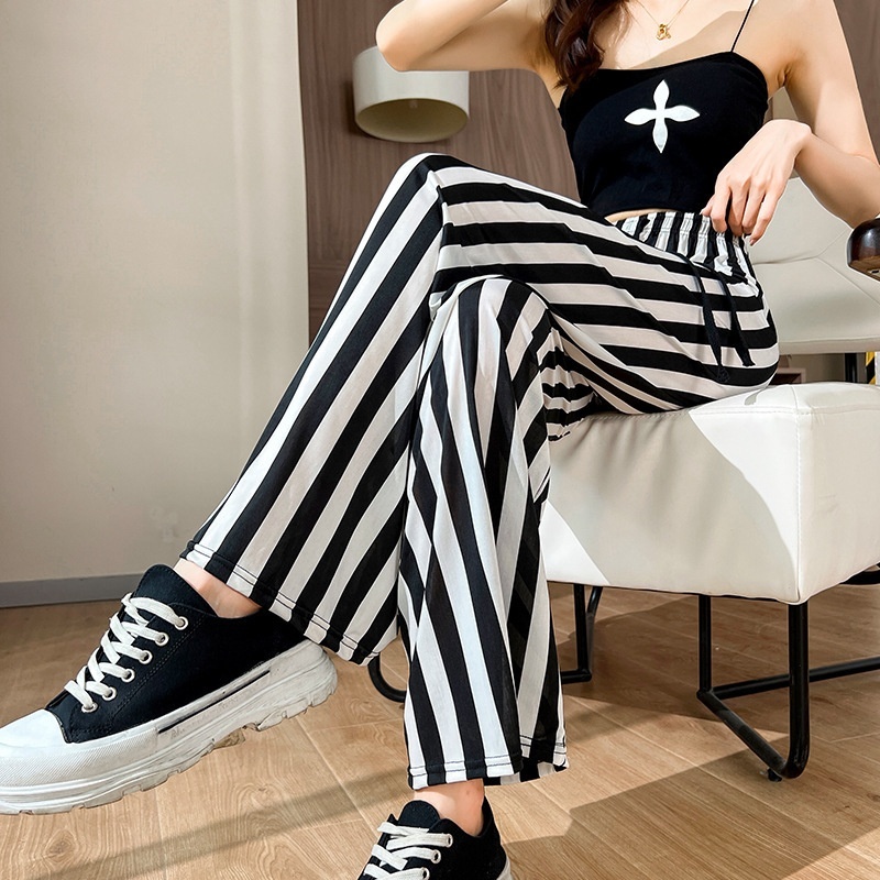 Women’s Fashionable Loose Vertical Stripes Slimming Casual Wide-leg Pants