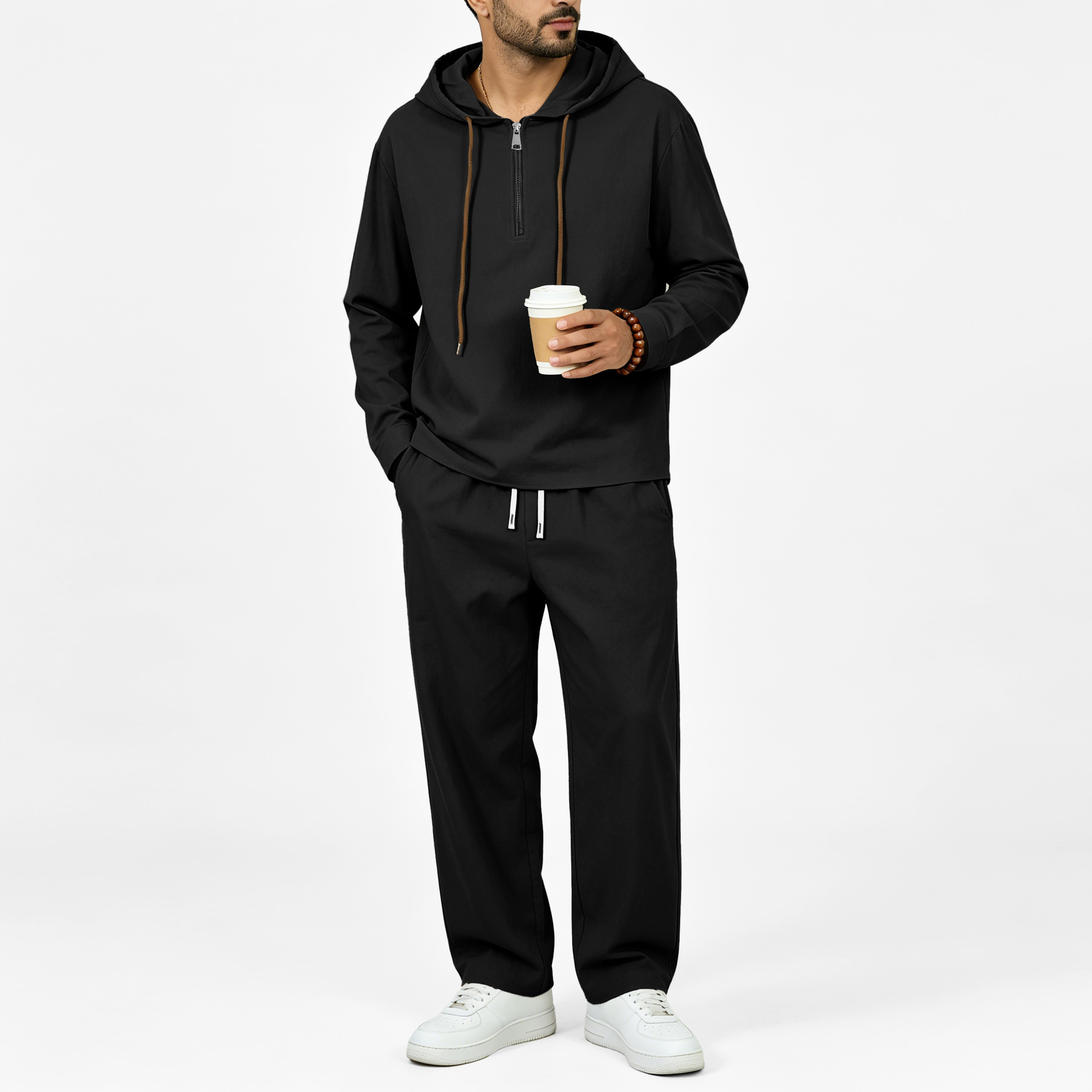 Mens Hooded Long-Sleeve Sweatshirt And Pants Set