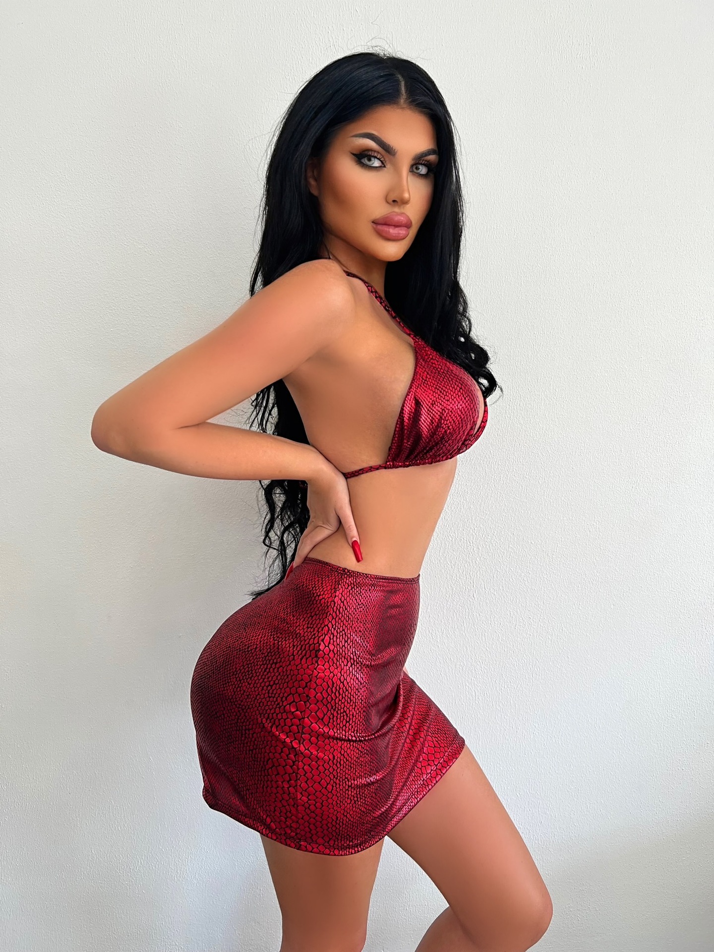Women’s 3 Piece Bathing Suits Halter Snake Pattern Bikini Set With Cover Up Skirt Summer Swimsuit
