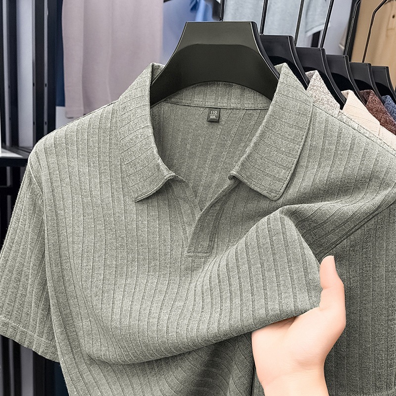 Mens Casua Breathable Striped Lapel Top - Image 9