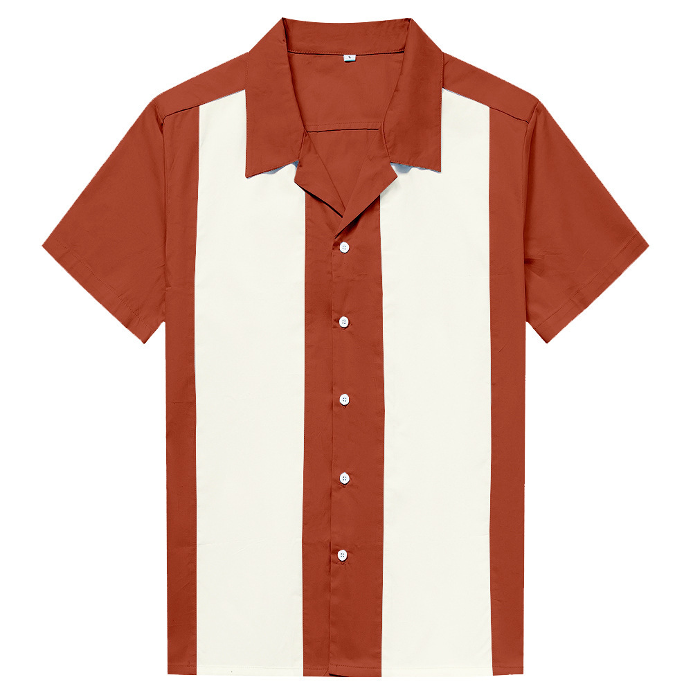 Ochre Beige Stitching Men’s Street Punk Hip-hop Short-sleeved Shirt