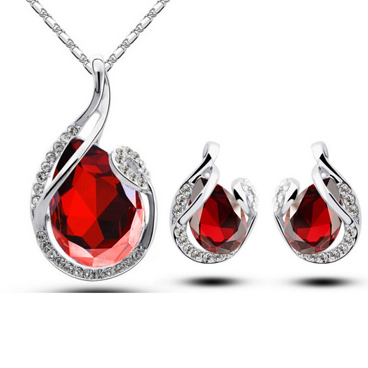 3pcs Rhinestone Necklace Set With Earrings Fashion Water-drop-shaped Jewelry For Women Valentine’s Day