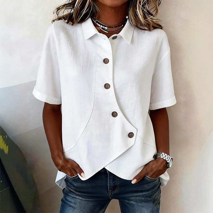 Summer Asymmetrical Shirt Solid-color Loose-fitting Lepal Tops Women’s Clothing