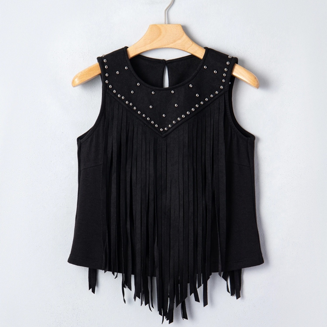 Womens Versatile Retro Fringed Sleeveless Top