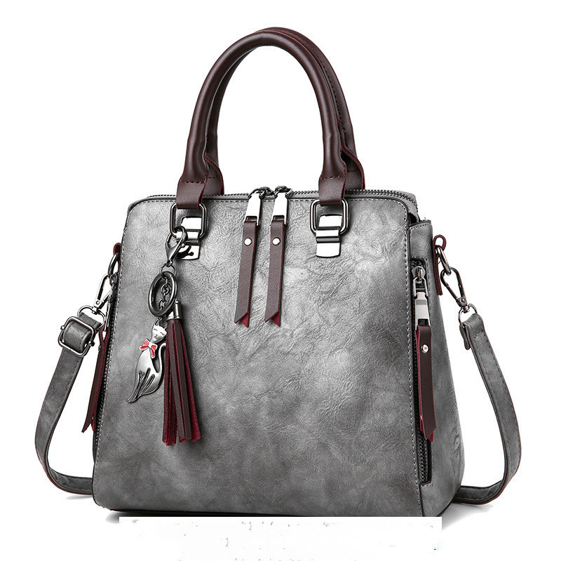 Vintage Handbag Women PU Leather Tassel Top-handle Bag Fashion Lady Tote Luxury Large Capacity Shoulder Bag - Image 3