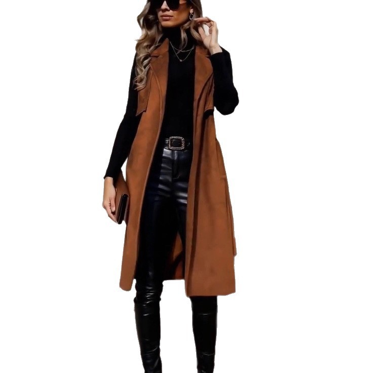 Electric Flip Collar  Buckle Free Waist Belt  Lace Up Long Vest