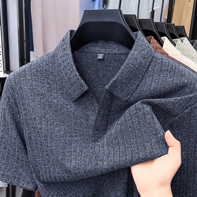 Mens Casua Breathable Striped Lapel Top - Image 6