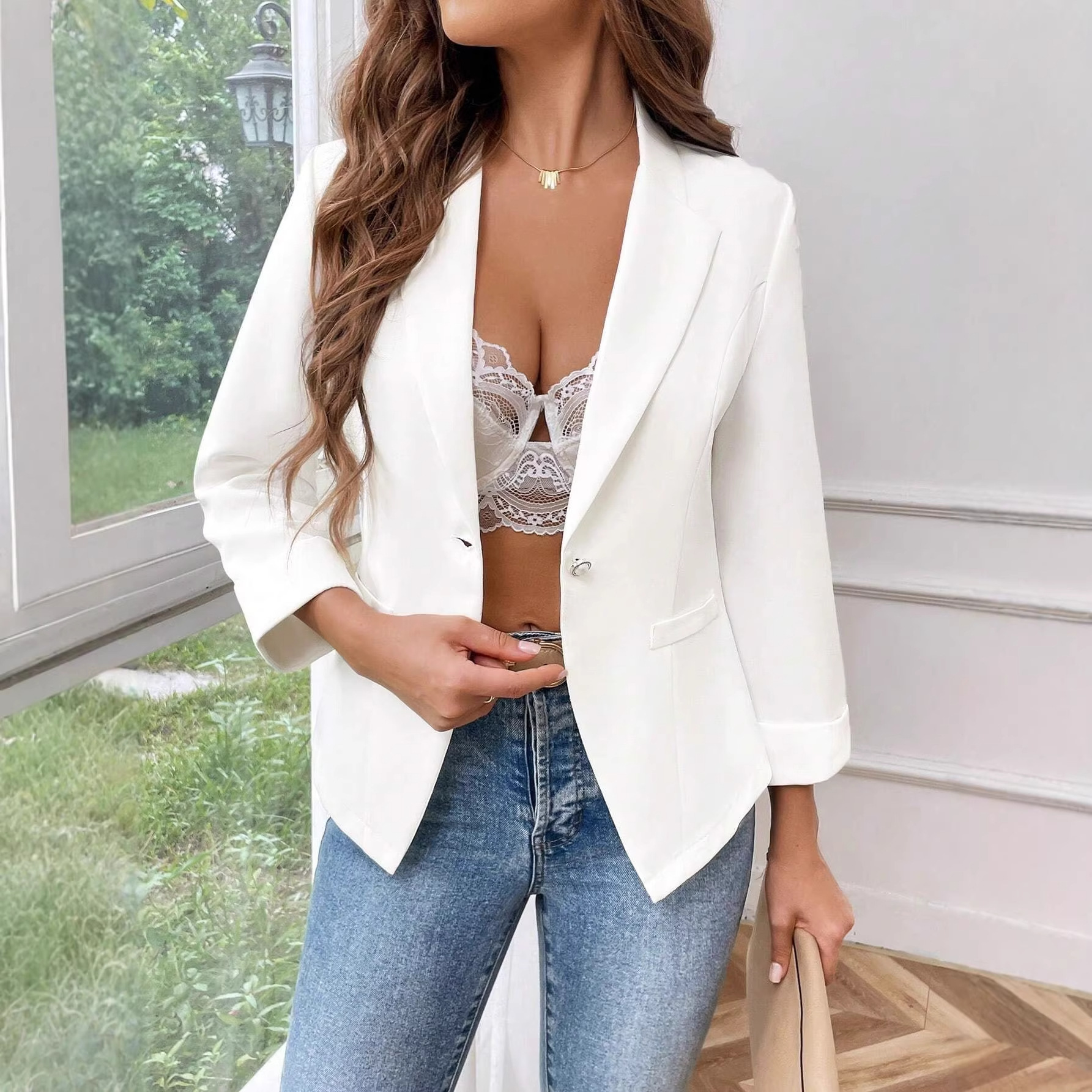 Elegant One-button Womens Blazer Casual Jacket - Image 5