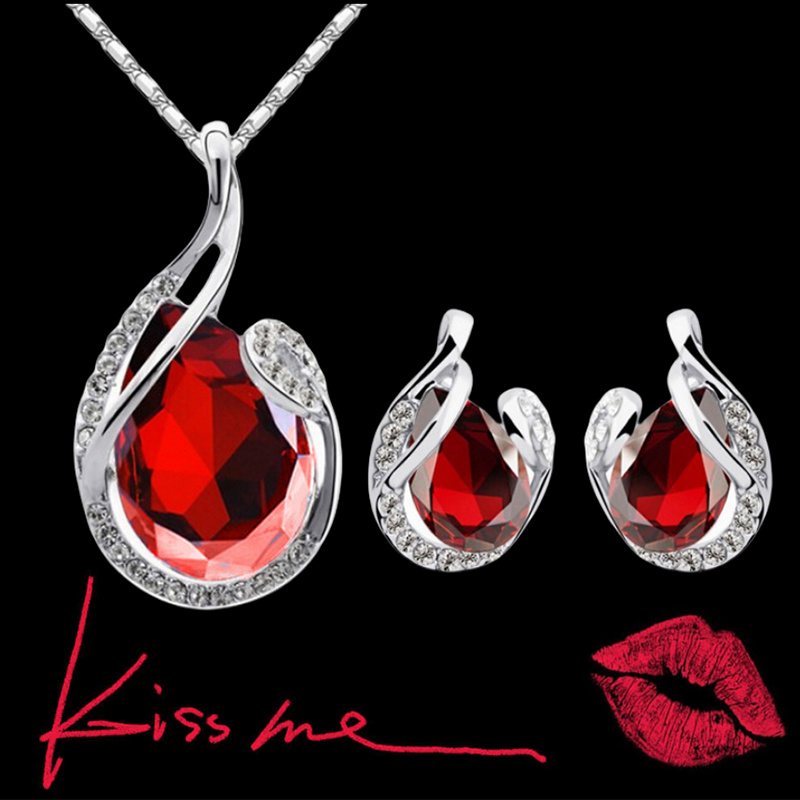 3pcs Rhinestone Necklace Set With Earrings Fashion Water-drop-shaped Jewelry For Women Valentine’s Day