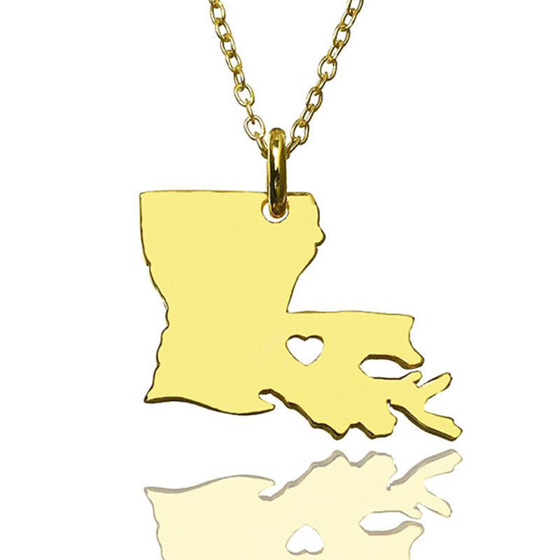 USA Louisiana State Map Stainless Steel Necklace - Image 2