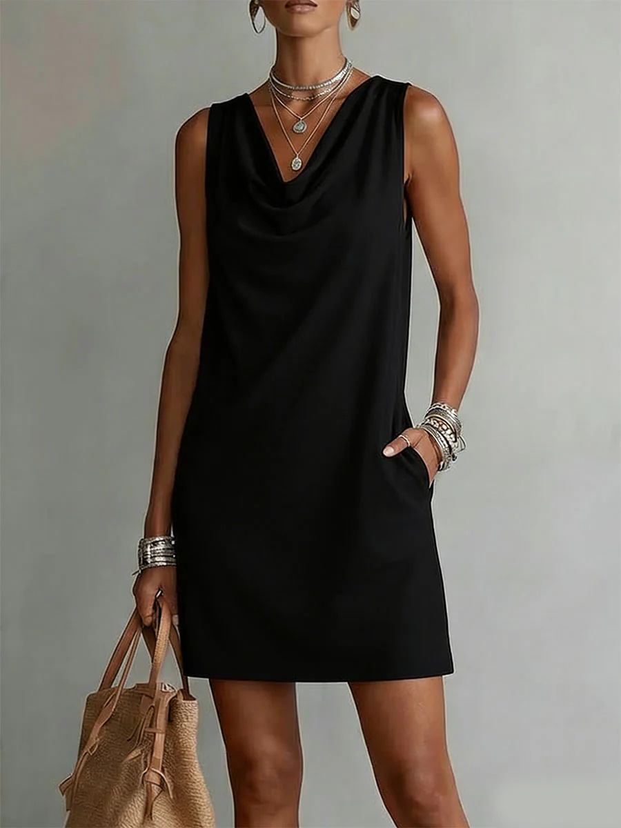 Summer Sleeveless Dress With Draped Neckline Design Slim Fit Evening Party Club Beach Dresses