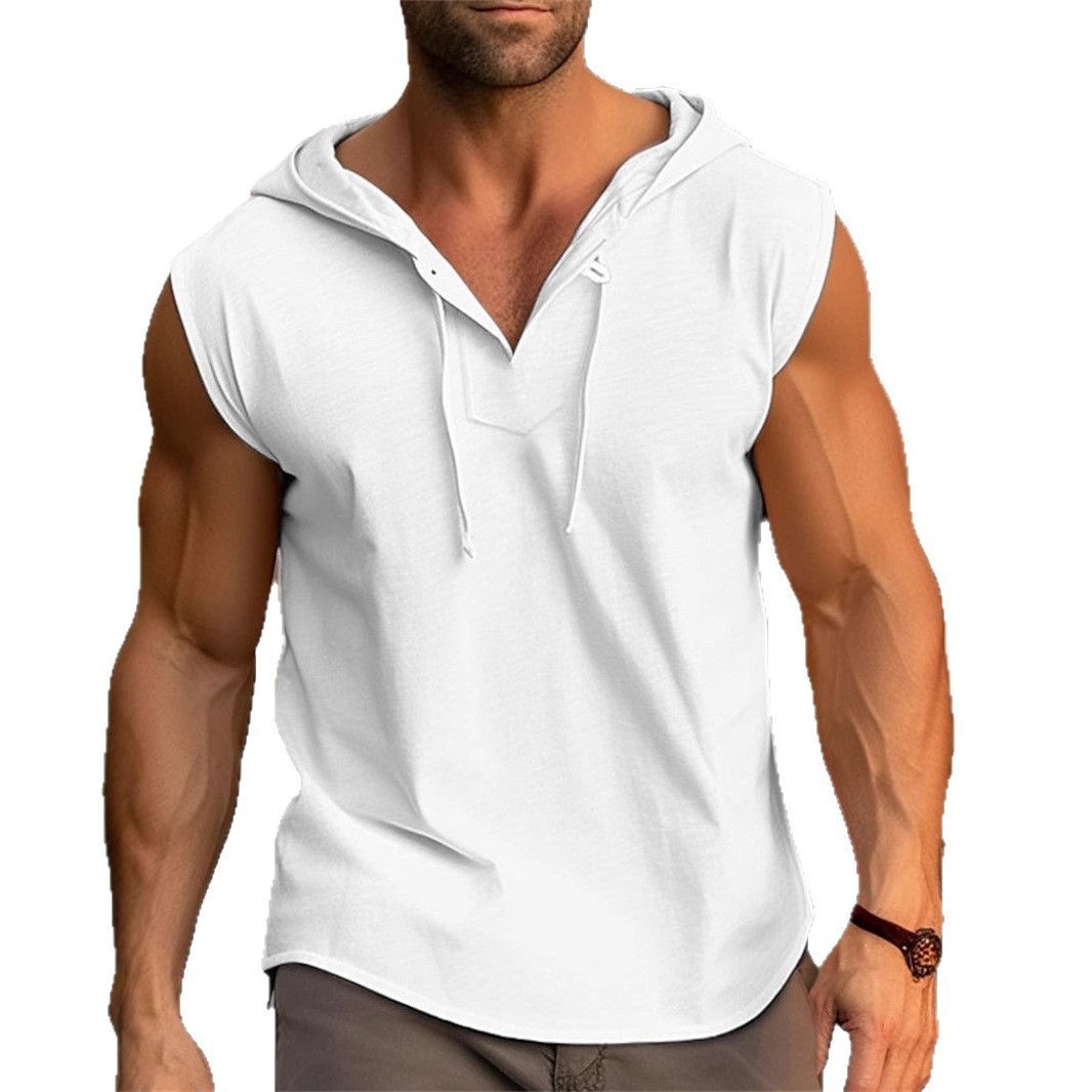 Mens Sleeveless Fitness Sports Drawstring Hooded Vest - Image 8