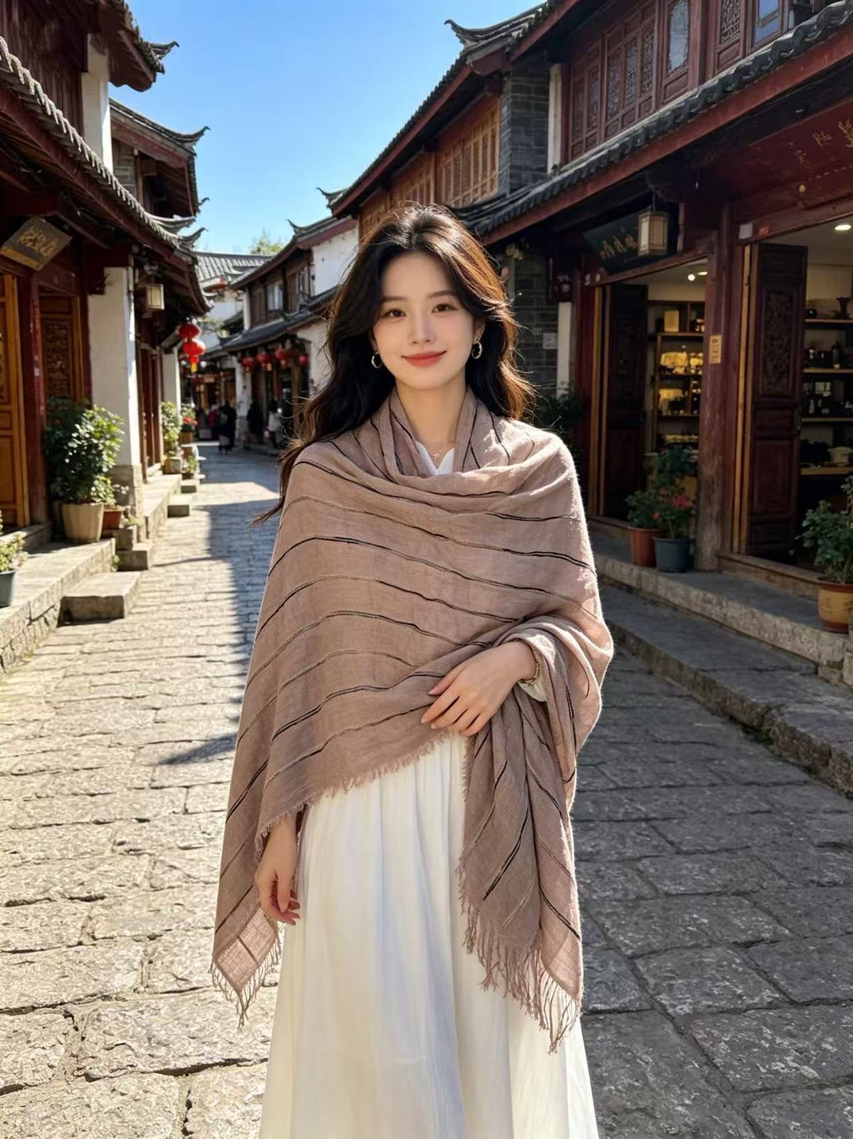 Cotton-linen Striped Shawl - Image 8