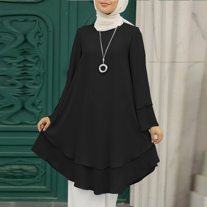 Womens Holiday Party Solid-Color Shirt Long Dress Top