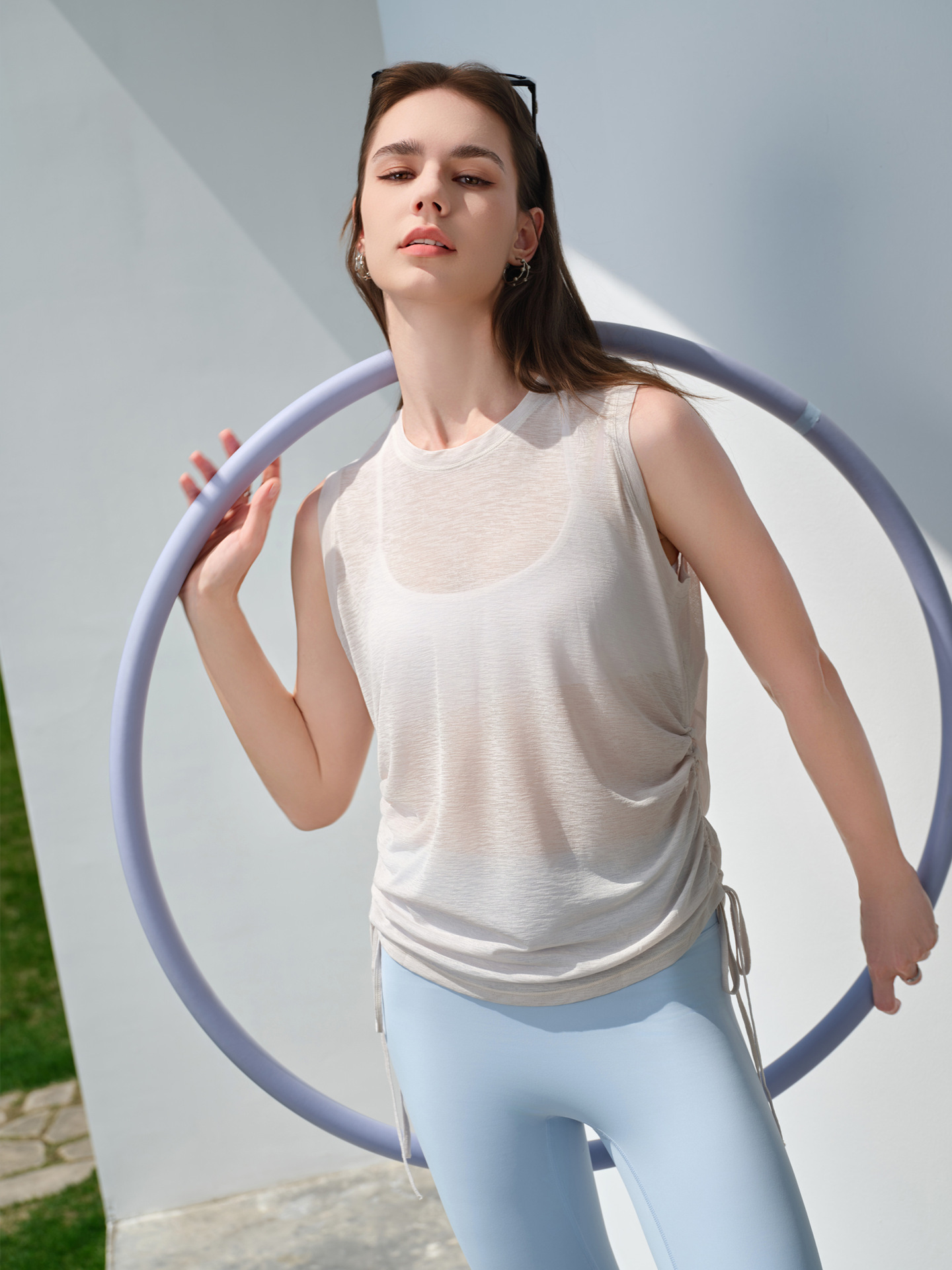 Women’s Spring & Summer New Drawstring Sports Top, Loose Casual Quick-Dry Sleeveless Yoga Tank Top, Thin Fitness Shirt