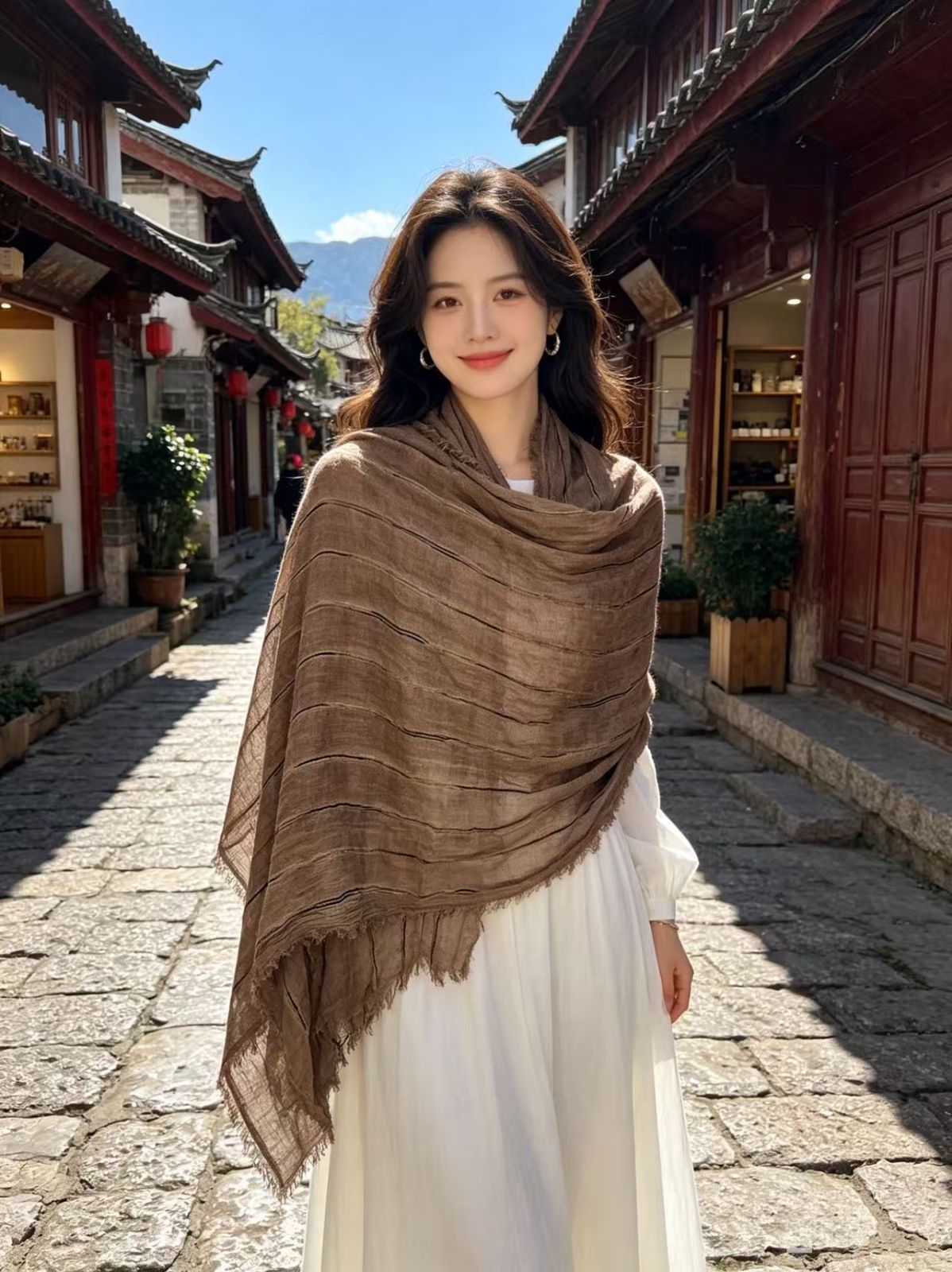 Cotton-linen Striped Shawl - Image 5