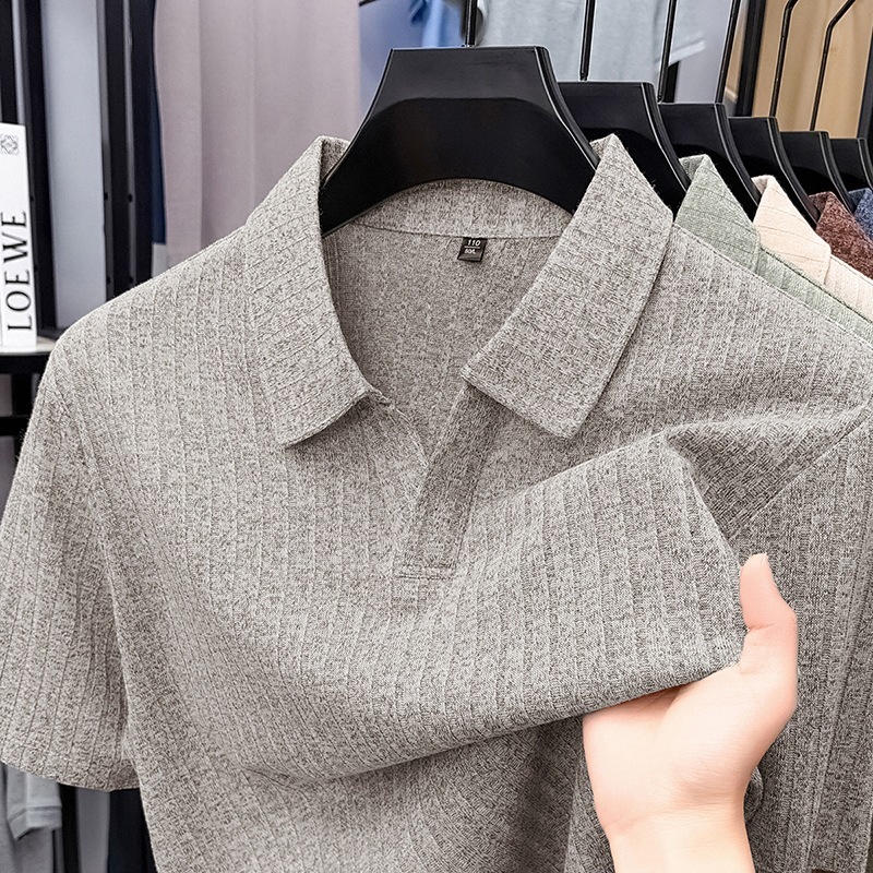 Mens Casua Breathable Striped Lapel Top - Image 5