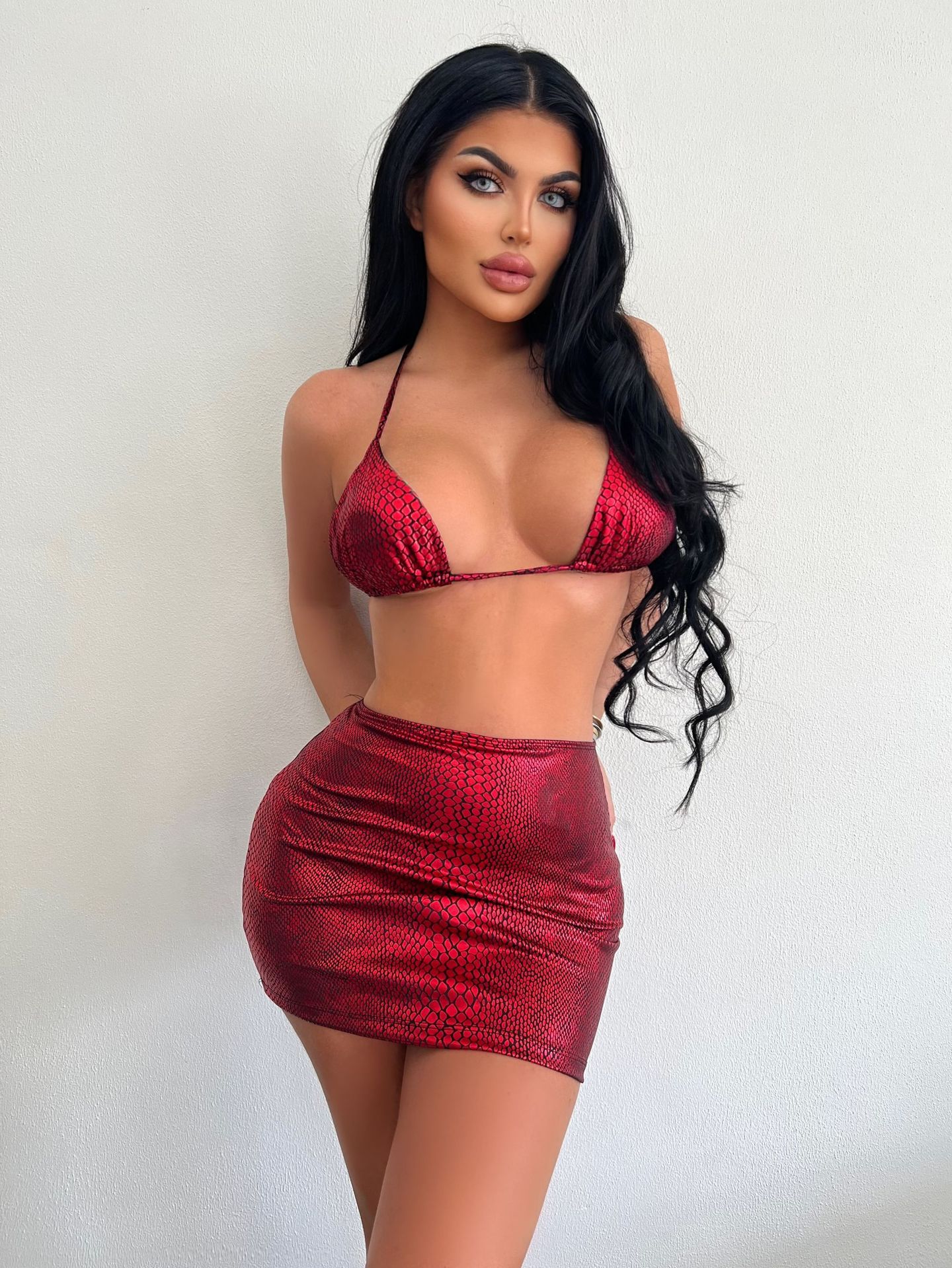 Women's 3 Piece Bathing Suits Halter Snake Pattern Bikini Set With Cover Up Skirt Summer Swimsuit - Image 10