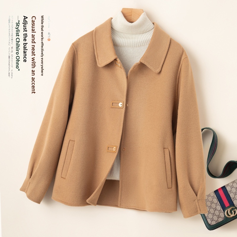 Short Doll-collar Double-faced Wool Coat For Women