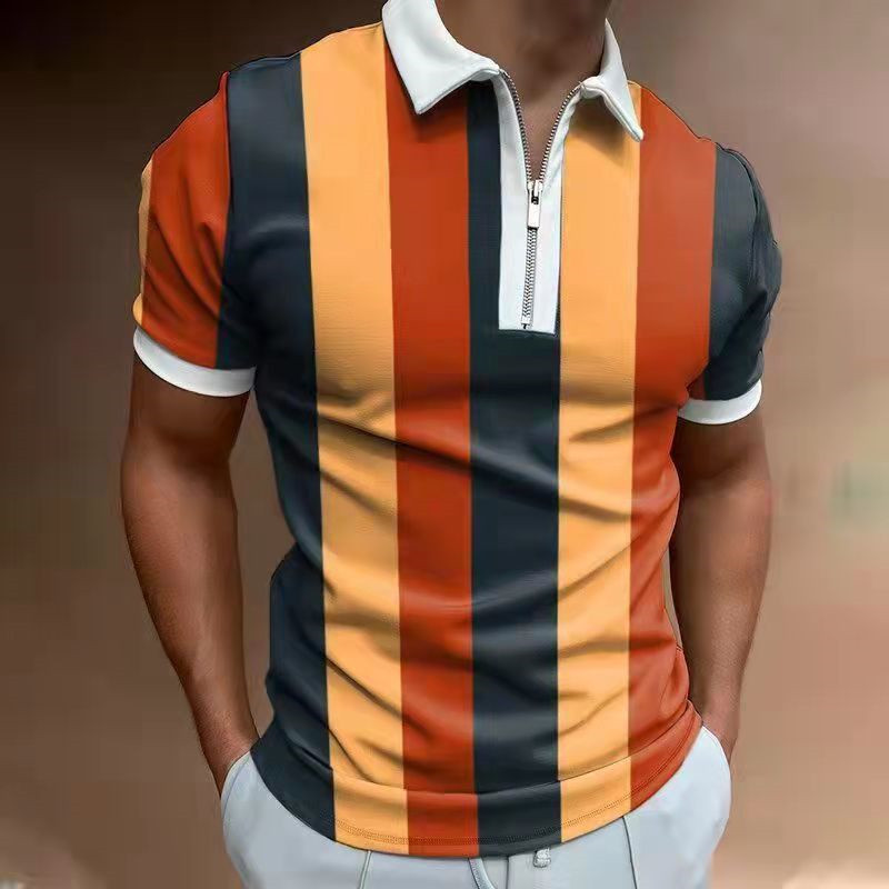 Men’s POLO Shirt Striped Printed Short Sleeve T-Shirt Lapel Shirt