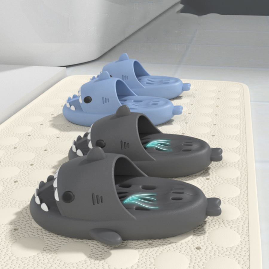 Shark Slippers With Drain Holes Shower Shoes For Women Quick Drying Eva Pool Shark Slides Beach Sandals With Drain Holes - Image 4
