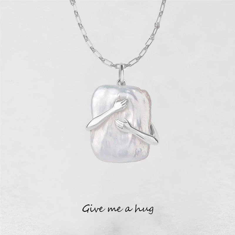 Unique Square Baroque Pearl Couple Pendant Necklace Valentines Day Lover Gift Party Jewelry - Image 5