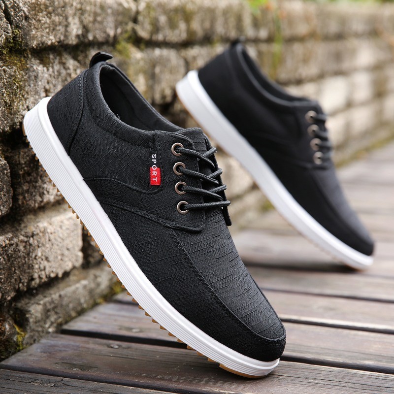 Men’s Lace-up Canvas Shoes Casual Men Breathable Walking Flats Shoes