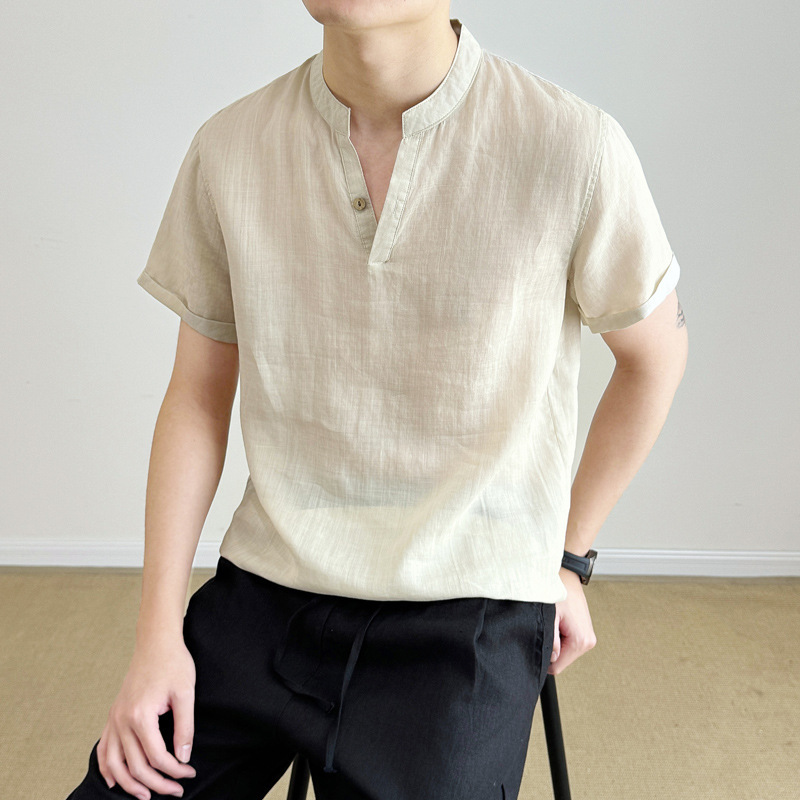 V-neck Loose-fitting Breathable Short-sleeve Shirt For Men