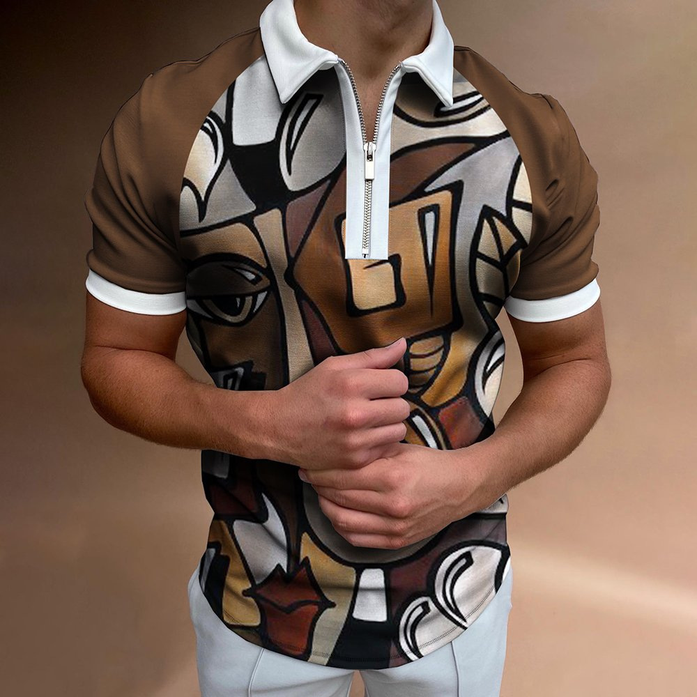 Men’s POLO Shirt Striped Printed Short Sleeve T-Shirt Lapel Shirt