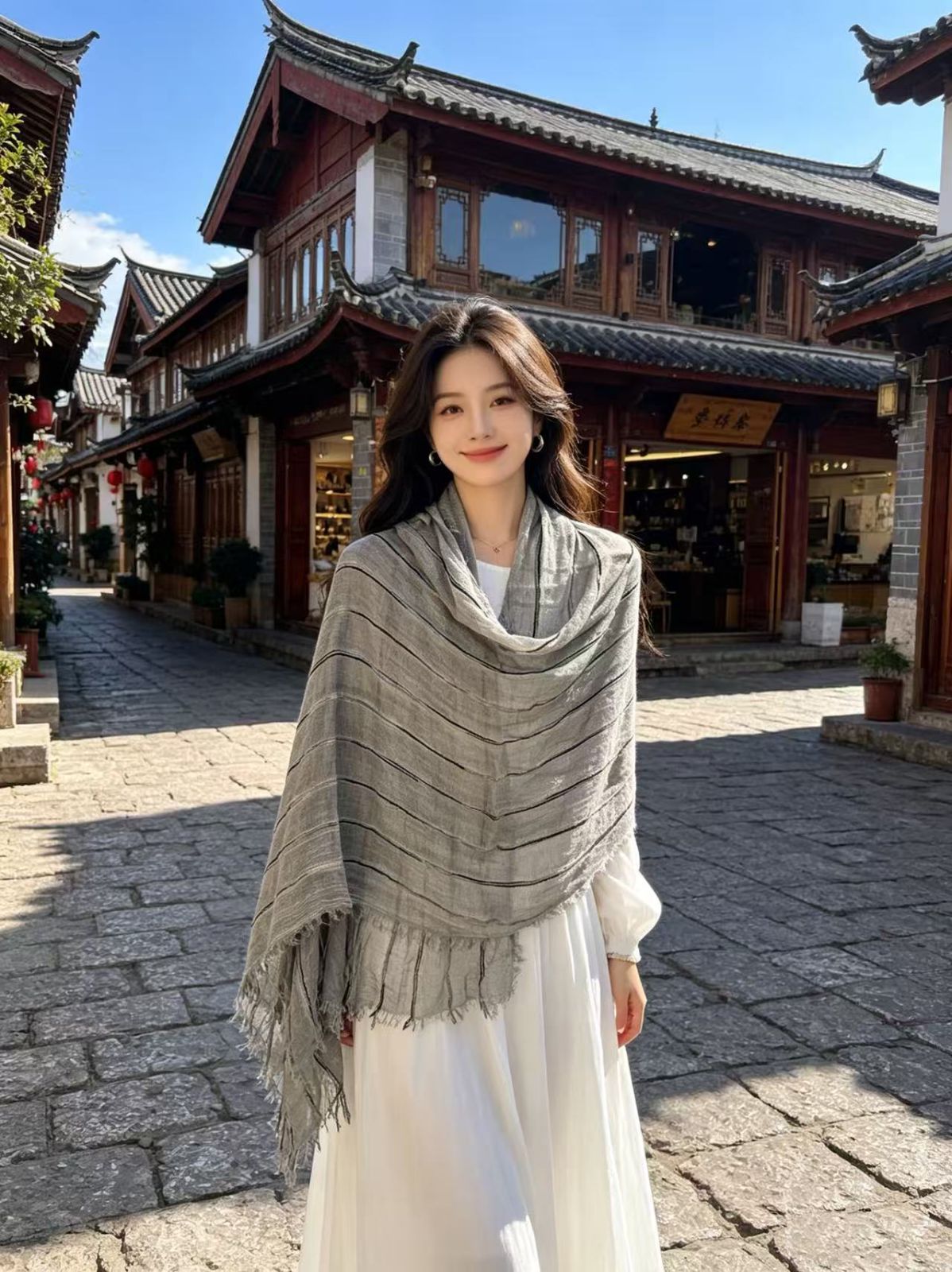 Cotton-linen Striped Shawl - Image 9