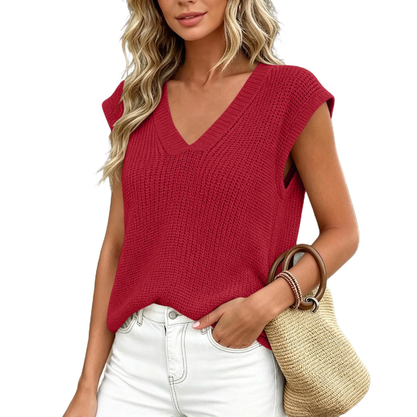 Summer Thin Knit Vest Loose Sleeveless Camisole Top V-neck Sweater Top - Image 5
