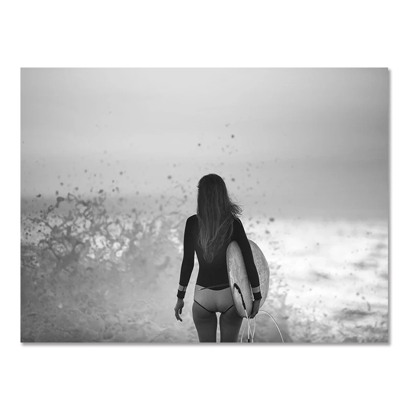Nordic Modern Black And White Seaside Landscape Holiday Surfing Background Wall Poster Frameless Painting - Image 7