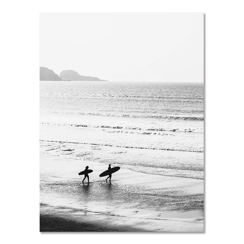 Nordic Modern Black And White Seaside Landscape Holiday Surfing Background Wall Poster Frameless Painting - Image 5