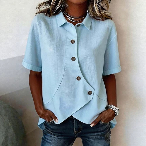 Summer Asymmetrical Shirt Solid-color Loose-fitting Lepal Tops Women’s Clothing