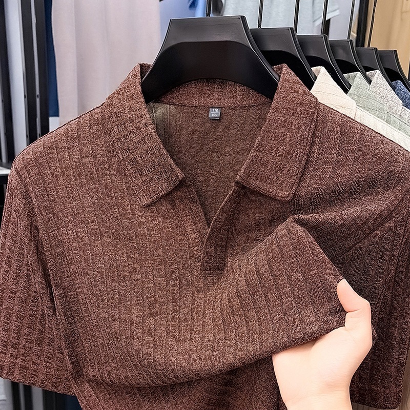 Mens Casua Breathable Striped Lapel Top - Image 4