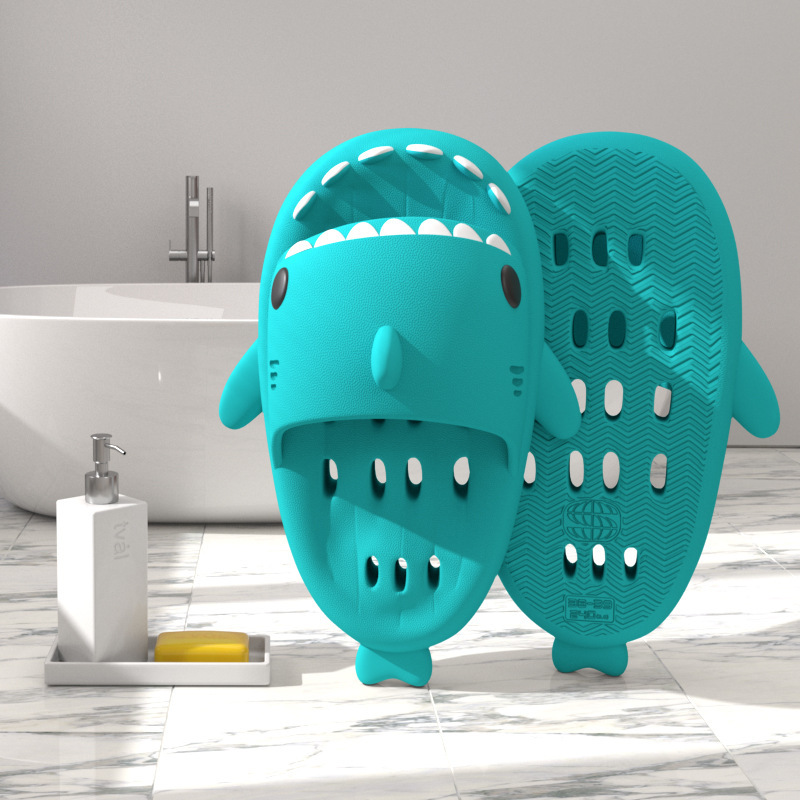 Shark Slippers With Drain Holes Shower Shoes For Women Quick Drying Eva Pool Shark Slides Beach Sandals With Drain Holes - Image 5