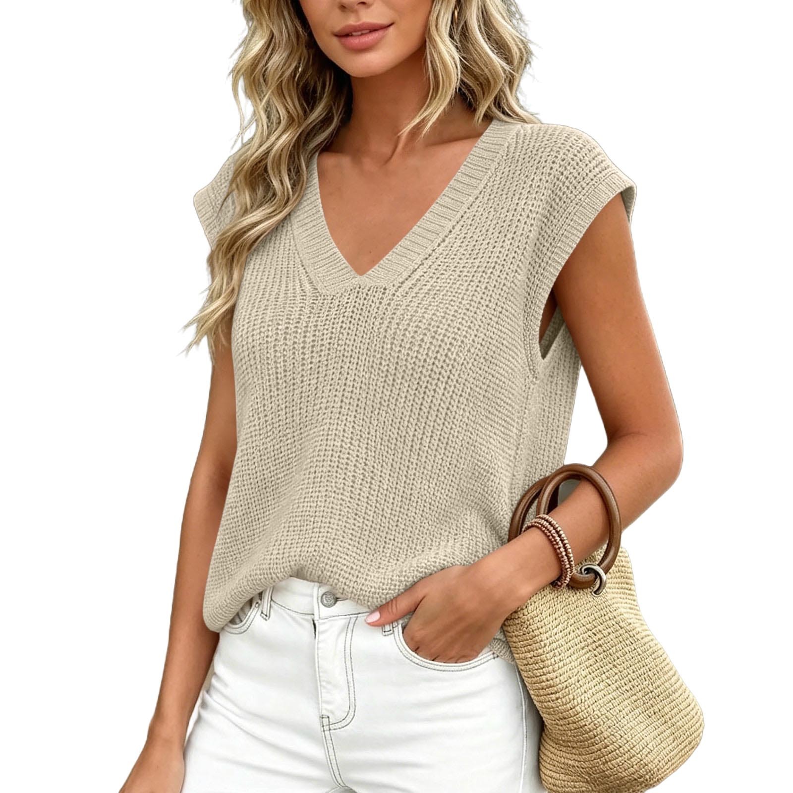 Summer Thin Knit Vest Loose Sleeveless Camisole Top V-neck Sweater Top - Image 4