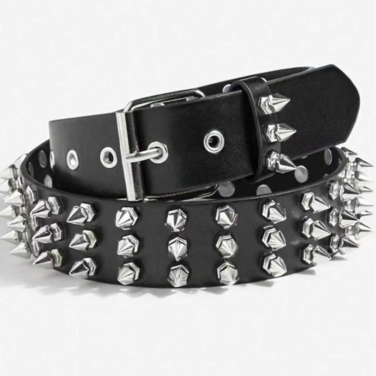 Men’s And Women’s Gothic-style Three-row Studded Belt