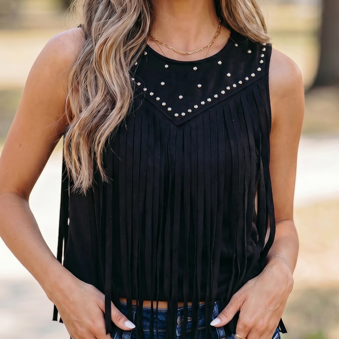 Womens Versatile Retro Fringed Sleeveless Top