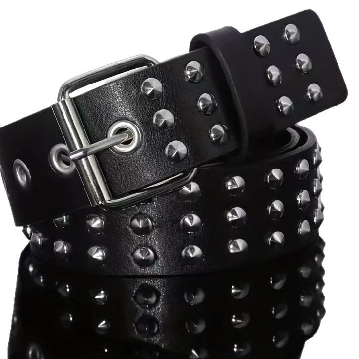 Men’s And Women’s Gothic-style Three-row Studded Belt