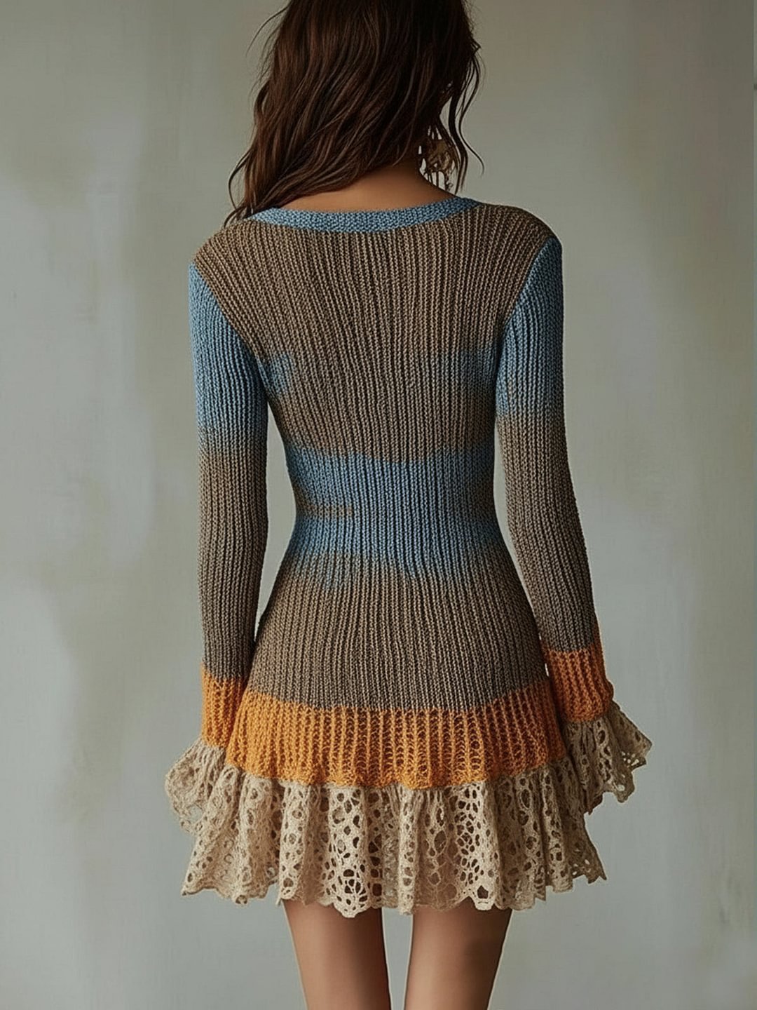 Deep V Neck Fashion Holiday Chic Mini Dress, Women Spring Fall Long Flare Sleeve Party Dress, 2026 Slim Patchwork Ladies Dress