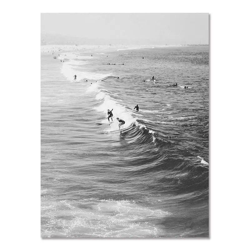 Nordic Modern Black And White Seaside Landscape Holiday Surfing Background Wall Poster Frameless Painting - Image 4