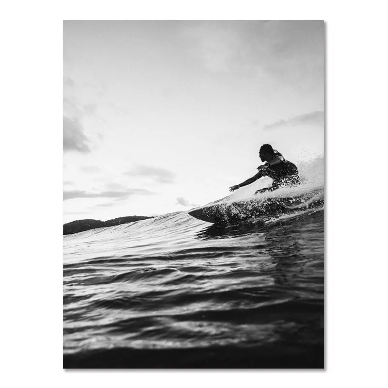 Nordic Modern Black And White Seaside Landscape Holiday Surfing Background Wall Poster Frameless Painting - Image 10