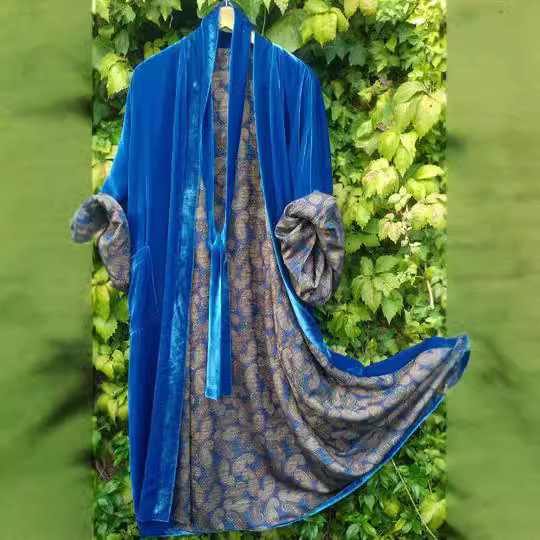 Women’s Fashion Lined Printed Velvet Mid-Length Coat