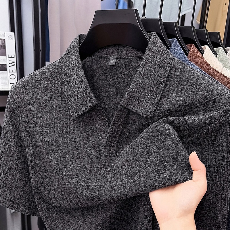 Mens Casua Breathable Striped Lapel Top - Image 3
