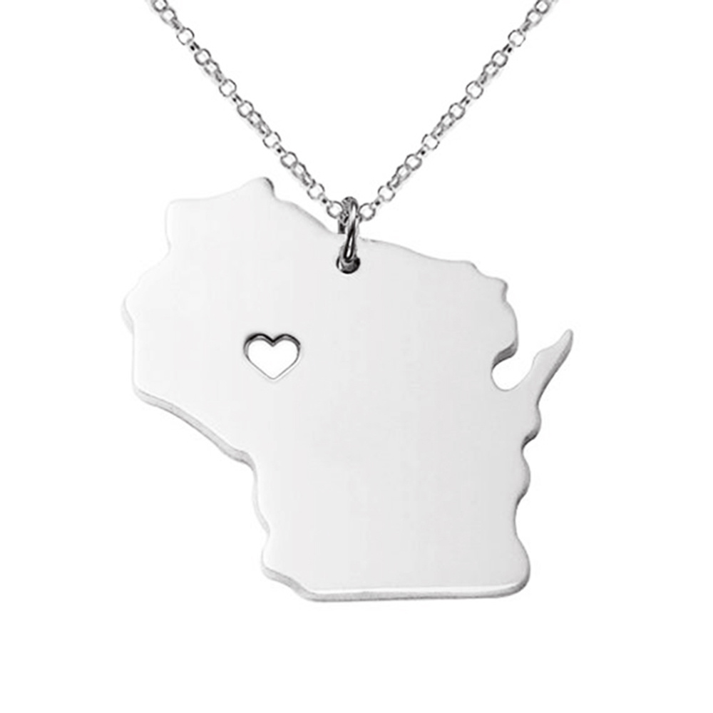 USA Wisconsin State Map Stainless Steel Necklace - Image 4